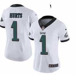 Womens Philadelphia Eagles #1 Jalen Hurts Limited White Vapor Untouchable NFL Jersey->women nfl jersey->Women Jersey